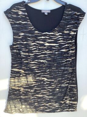 Roz & Ali Black and Gold Textured Sleeveless Scoop Neck Tank
